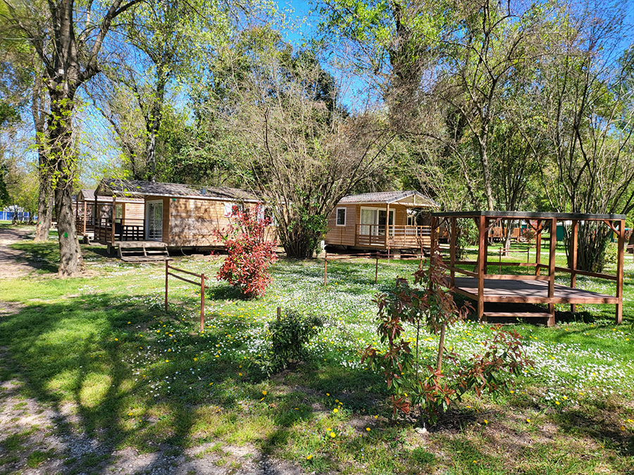 Photo of the Lion campsite in Ardèche, view of the bungalows